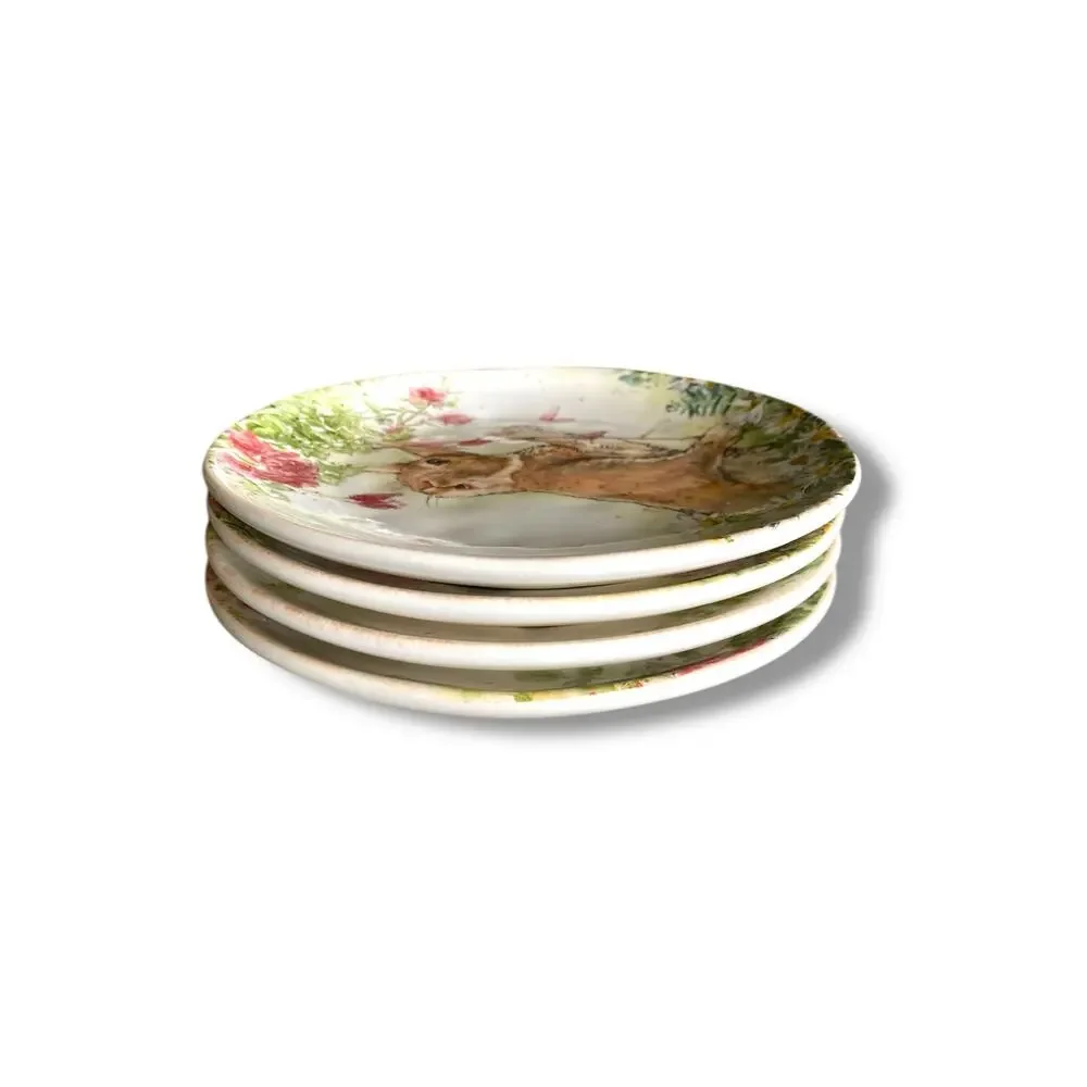 Southern Living Bunny 8.5” Salad Plate 4Pc Glazed Ceramic Bunnies Flowers Easter - Picture 10 of 10